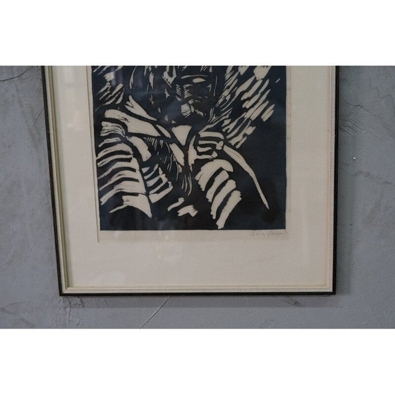 Image 1 of Vintage postmoderne houtsnede door Sven Wiig Larsen, Denemarken 1954