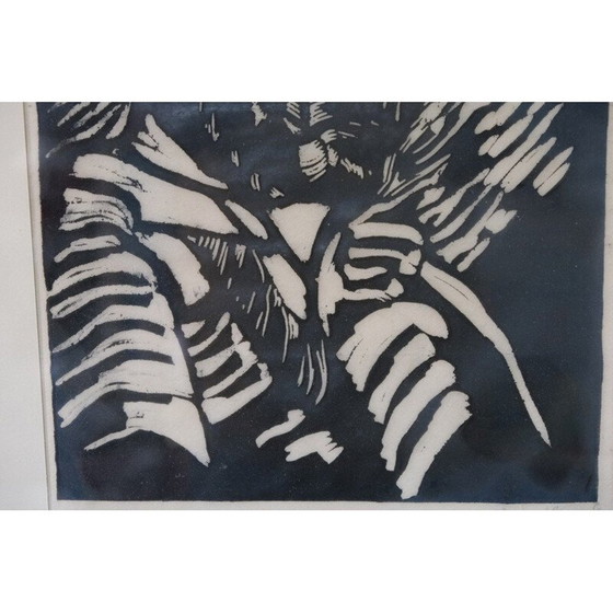 Image 1 of Vintage postmoderne houtsnede door Sven Wiig Larsen, Denemarken 1954