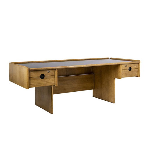 Vintage rechthoekig eikenhouten bureau, 1970