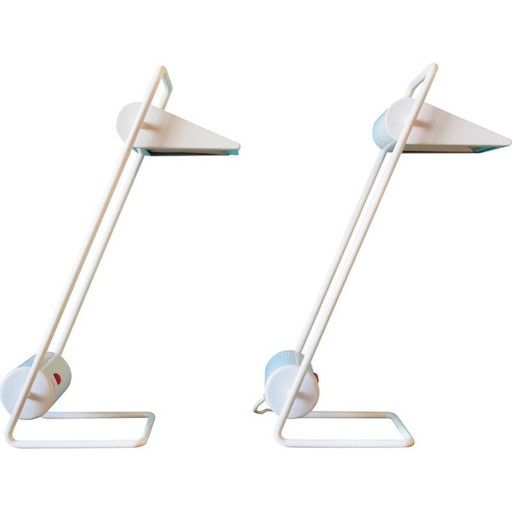 Paar vintage lampen in wit gelakt metaal "Arkilux", Denemarken 1995