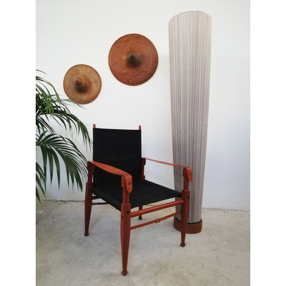 Image 1 of Italiaanse vintage vloerlamp van stof en hout, jaren 1960