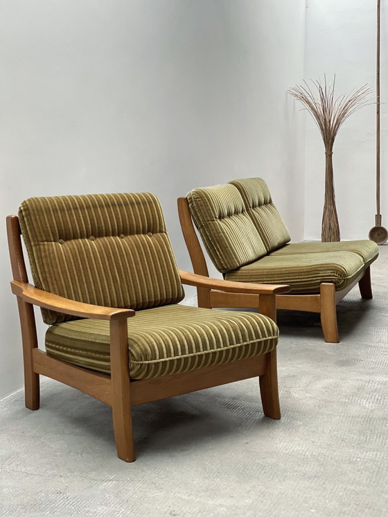 Image 1 of Vintage fauteuil & 2-zits set mohair groen