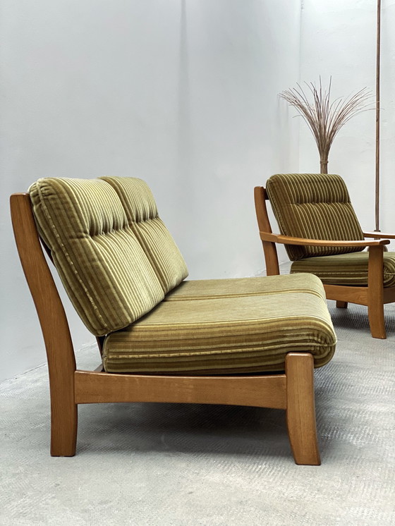 Image 1 of Vintage fauteuil & 2-zits set mohair groen