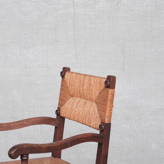 Image 1 of Paar vintage eiken en biezen fauteuils, Frankrijk 1950