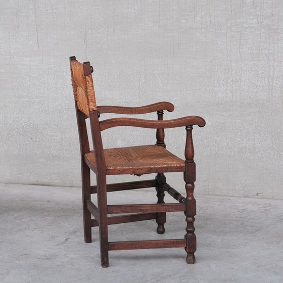 Image 1 of Paar vintage eiken en biezen fauteuils, Frankrijk 1950