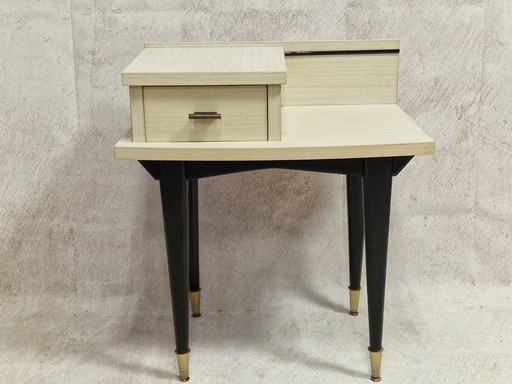 Vintage Zwart Wit Formica Nachtkastje