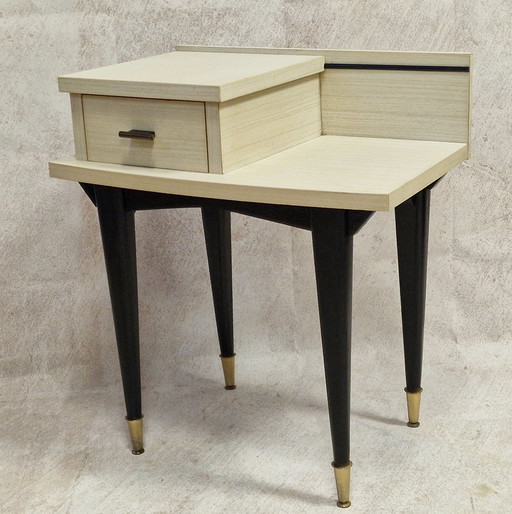 Vintage Zwart Wit Formica Nachtkastje