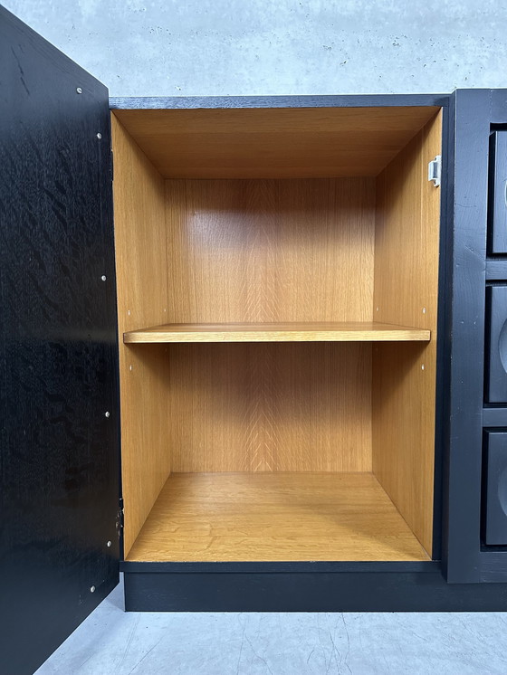 Image 1 of Brutalist Black Stained Oak 5 Doors Sideboard / Credenza