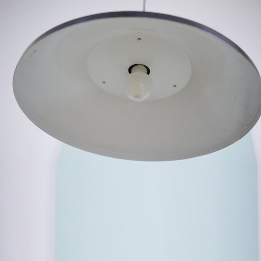 Vintage grote messing zwarte industriële hanglamp 1950