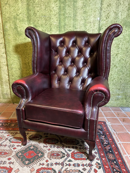 Chesterfield leren fauteuil Queen Anne stijl