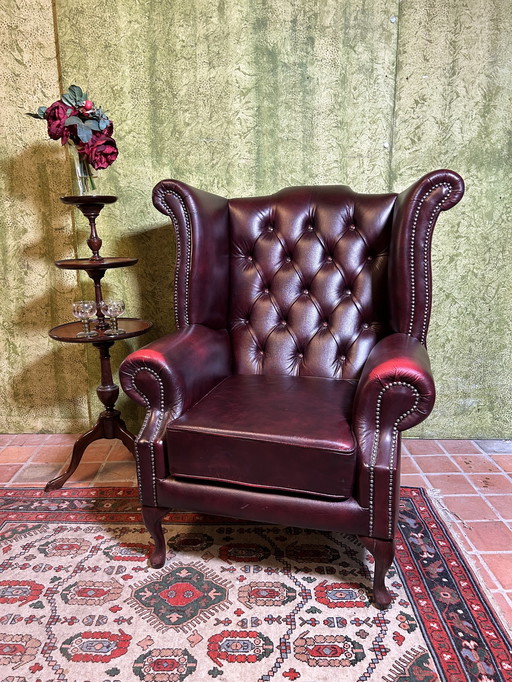 Chesterfield leren fauteuil Queen Anne stijl