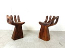 2x Vintage teakhouten handgevormde stoelen, jaren 1970