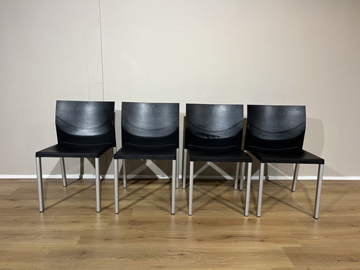 4X Leolux Myto Eetkamerstoelen Zwart Kunststof Design