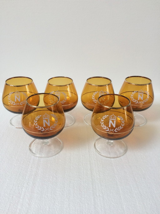 Set van 6 Antieke Cognac Glazen