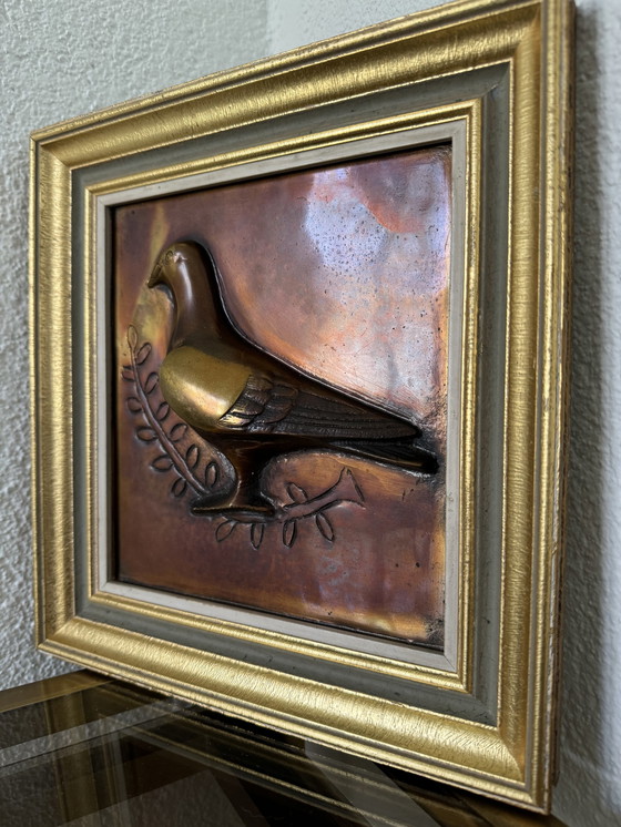 Image 1 of Bronzen schilderij Duif jaren 60