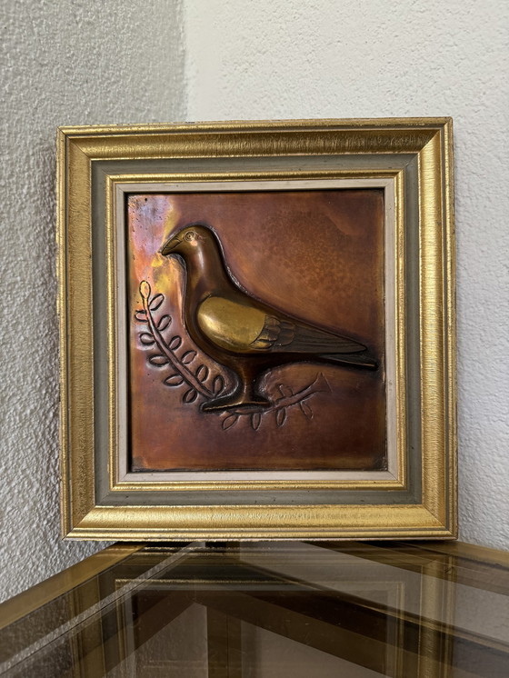 Image 1 of Bronzen schilderij Duif jaren 60