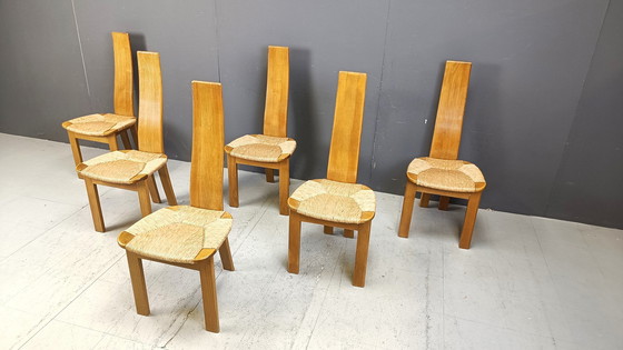 Image 1 of Vintage rieten eetkamerstoelen met hoge rug, 1960S