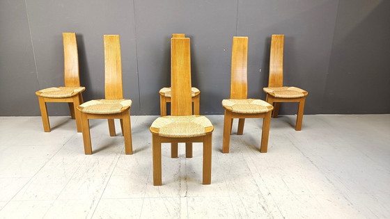 Image 1 of Vintage rieten eetkamerstoelen met hoge rug, 1960S