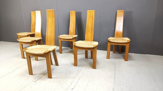 Image 1 of Vintage rieten eetkamerstoelen met hoge rug, 1960S