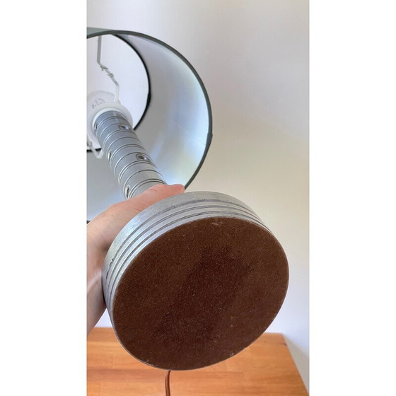 Image 1 of Vintage Space Age industriële lamp in gepolijst metaal en kaki stof