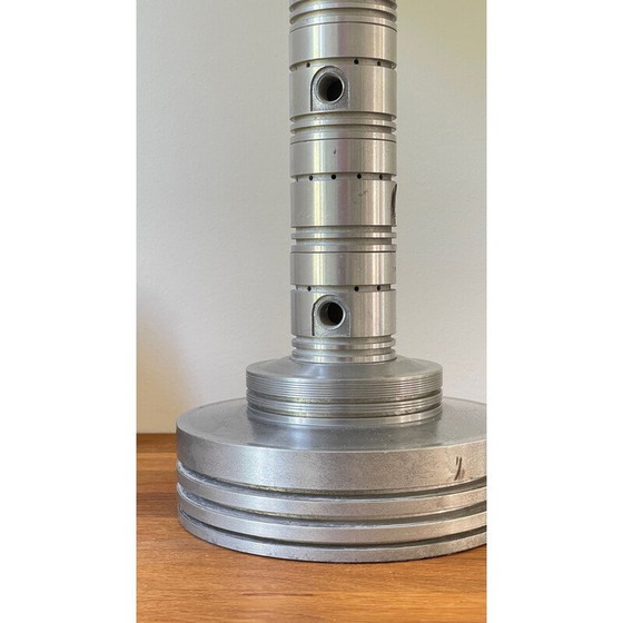 Image 1 of Vintage Space Age industriële lamp in gepolijst metaal en kaki stof