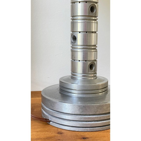 Image 1 of Vintage Space Age industriële lamp in gepolijst metaal en kaki stof