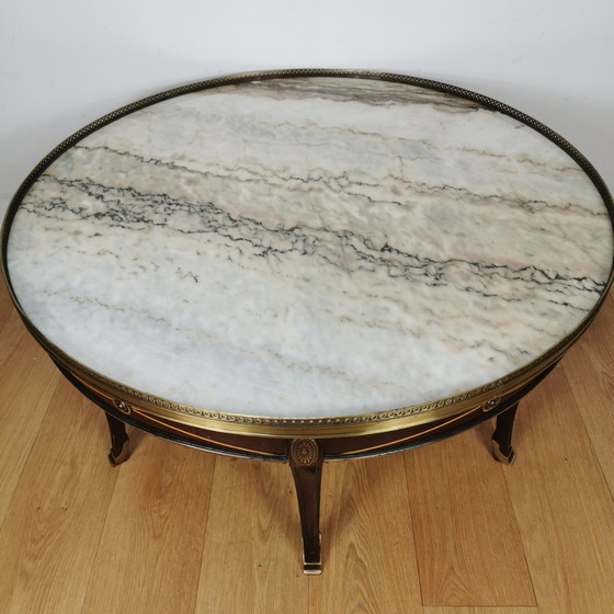 Image 1 of Vintage Neoklassieke Ronde Salontafel Empire Stijl Met Marmer Blad