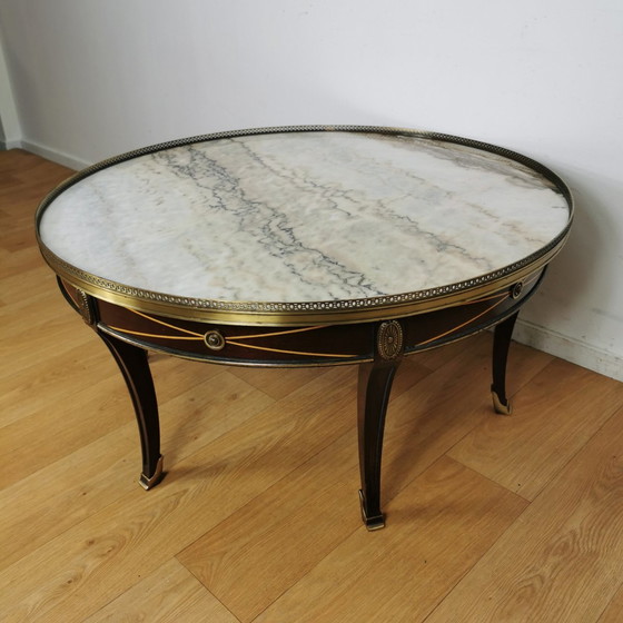 Image 1 of Vintage Neoklassieke Ronde Salontafel Empire Stijl Met Marmer Blad