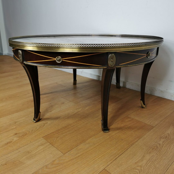 Image 1 of Vintage Neoklassieke Ronde Salontafel Empire Stijl Met Marmer Blad