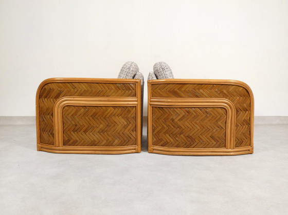 Image 1 of Set Of 2 Bamboo And Rattan Fauteuils With Graphic Fabric