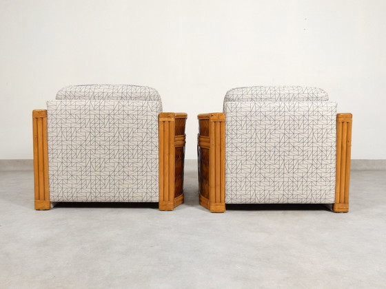 Image 1 of Set Of 2 Bamboo And Rattan Fauteuils With Graphic Fabric