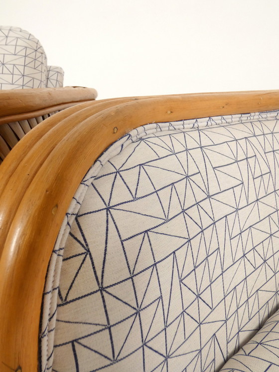 Image 1 of Set Of 2 Bamboo And Rattan Fauteuils With Graphic Fabric