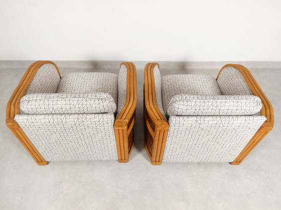 Image 1 of Set Of 2 Bamboo And Rattan Fauteuils With Graphic Fabric