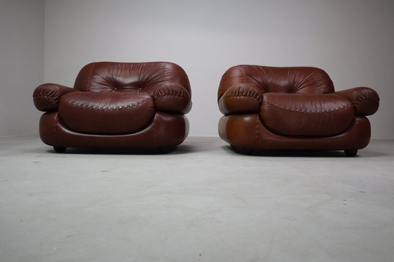 Image 1 of Sapporo Leather Armchairs By Mobil Girgi, Italy 1970'S