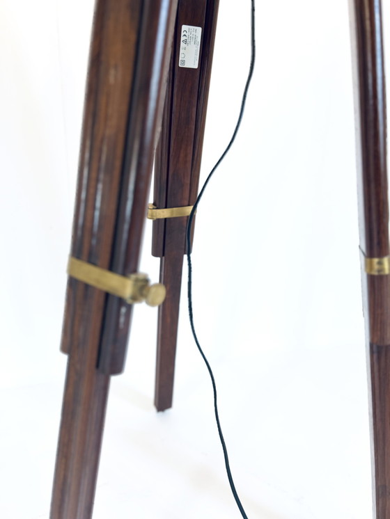 Image 1 of Messing & Teak Tripod Lamp