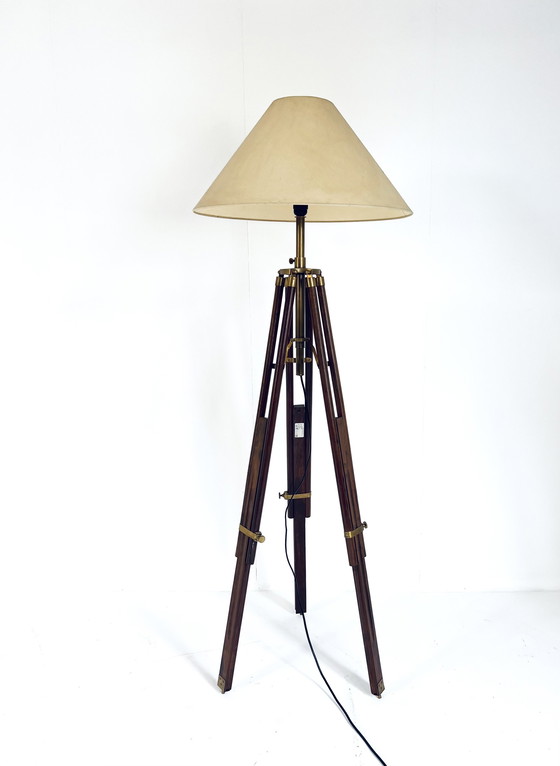 Image 1 of Messing & Teak Tripod Lamp