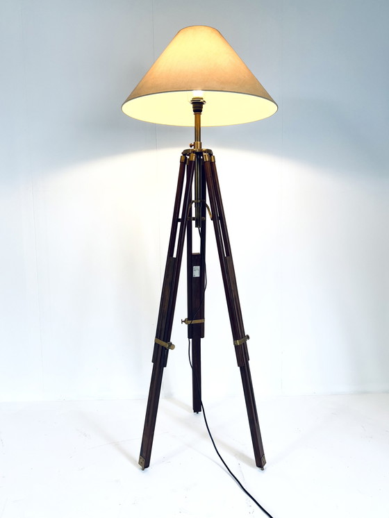 Image 1 of Messing & Teak Tripod Lamp