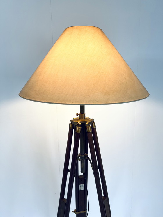 Image 1 of Messing & Teak Tripod Lamp