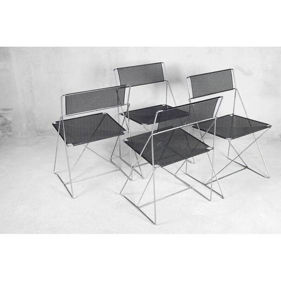 Image 1 of Set van 4 vintage "X-line" stoelen in metaal van Niels Jørgen Haugesen voor Hybodan, 1977