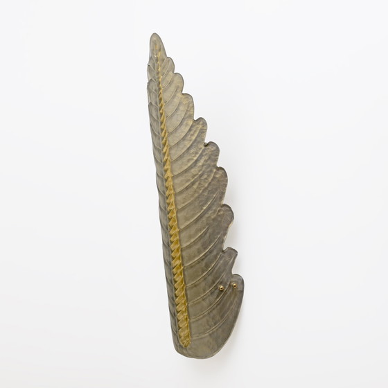 Image 1 of Paar wandlampen van geelgoud Muranoglas met grote bladeren, in mid-century moderne stijl