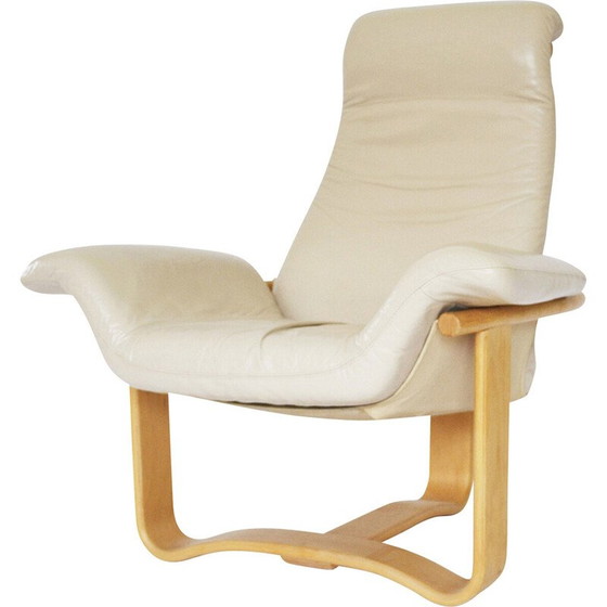 Image 1 of Vintage Manta beige lederen lounge stoel van Ingmar Relling voor Westnofa, Noorwegen 1970
