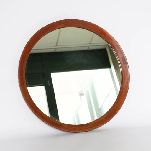 Vintage Deens design ronde spiegel teak frame