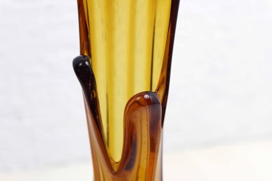 Image 1 of Vintage Franse amber glazen vaas