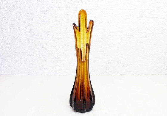 Image 1 of Vintage Franse amber glazen vaas