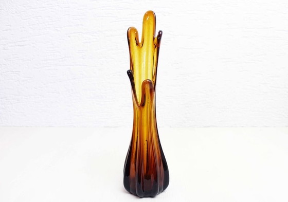 Image 1 of Vintage Franse amber glazen vaas