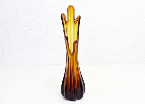 Image 1 of Vintage Franse amber glazen vaas