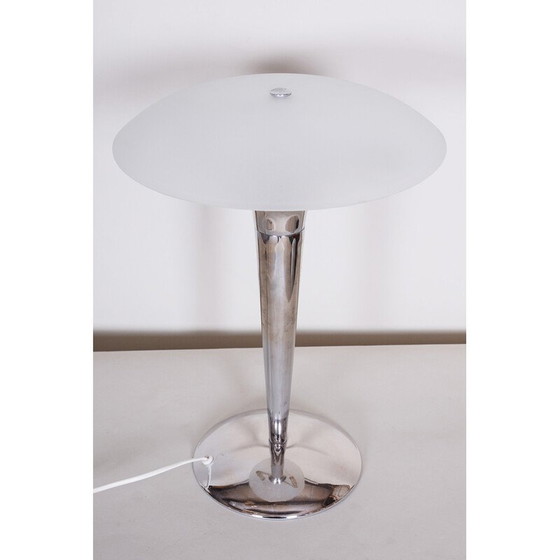 Image 1 of Paar mid century tafellampen van verchroomd staal en melkglas, Duitsland 1950