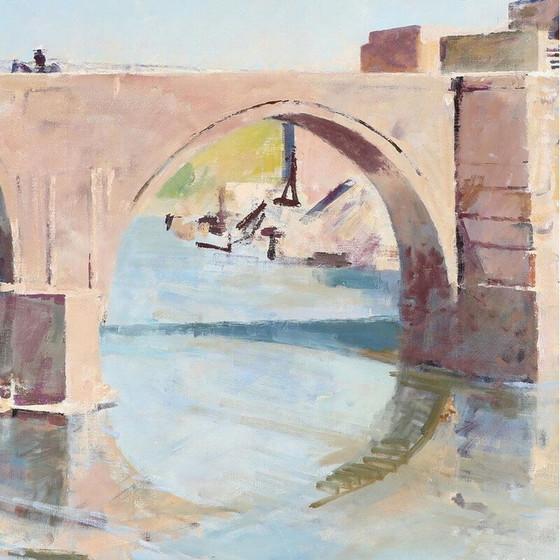 Image 1 of Vintage landschap met brug door Harald Hansen, Denemarken