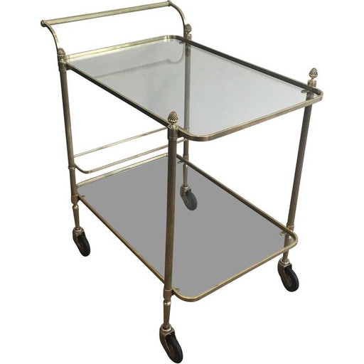 Vintage neoklassieke messing salontafel met dubbel glazen blad, 1940