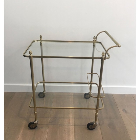 Image 1 of Vintage neoklassieke messing salontafel met dubbel glazen blad, 1940